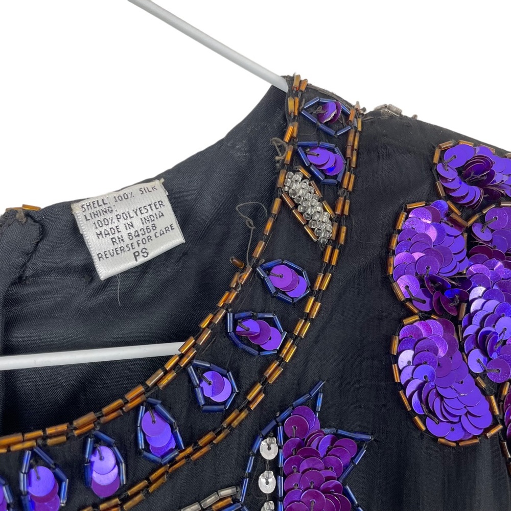 VINTAGE by Laurence Kazar NY Purple Sequined & Beaded Shirt Mega Shoulder Pads - Picture 6 of 10